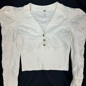 Free People white Textured Long Sleeve Top XS